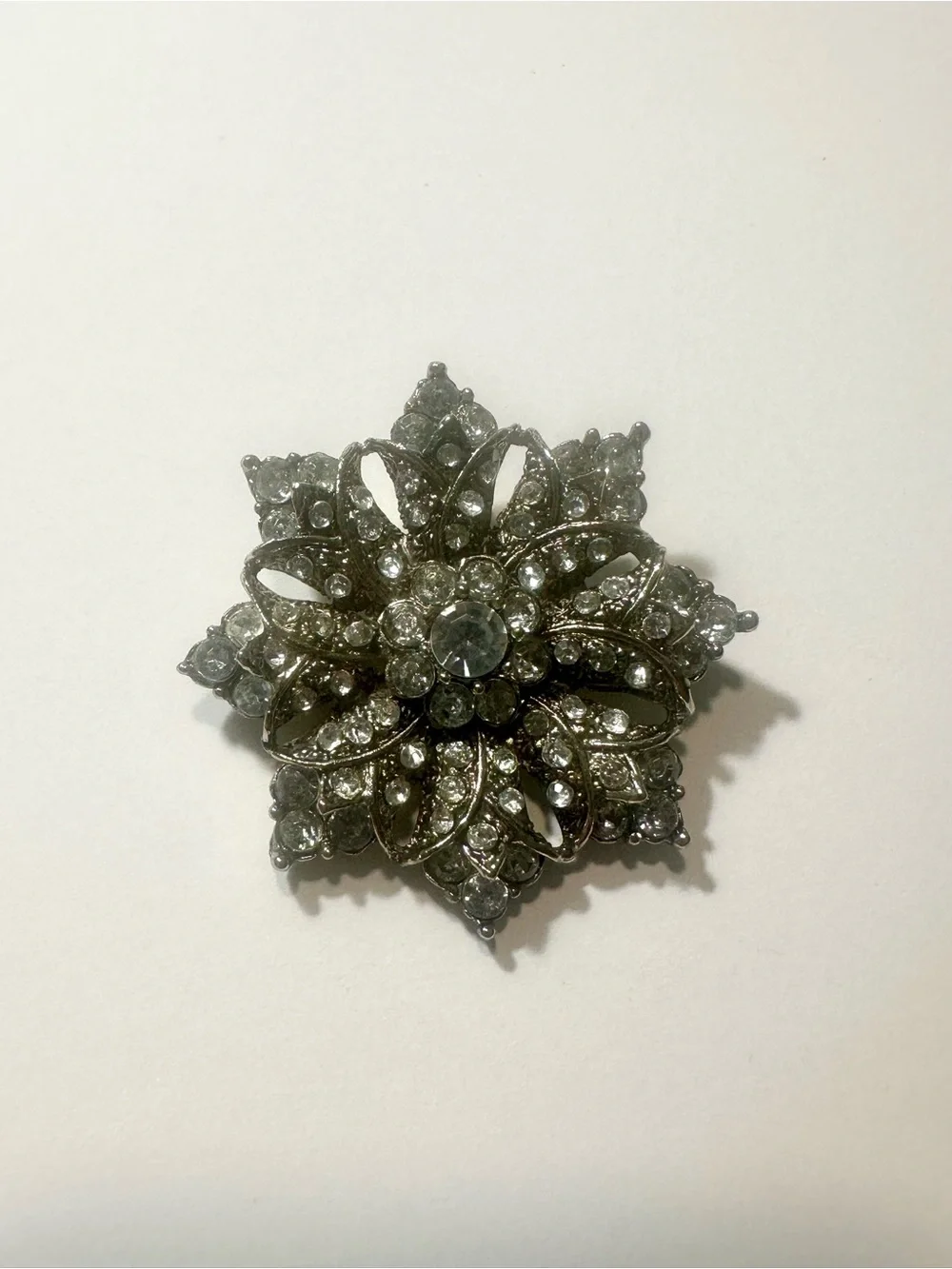 Vintage Mid-Century Rhinestone Starburst Flower Brooch Pin